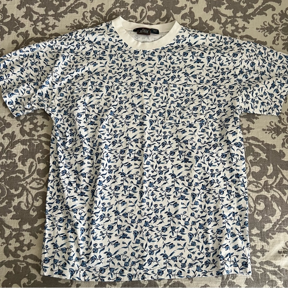 Wool rich t shirt blue floral size XL